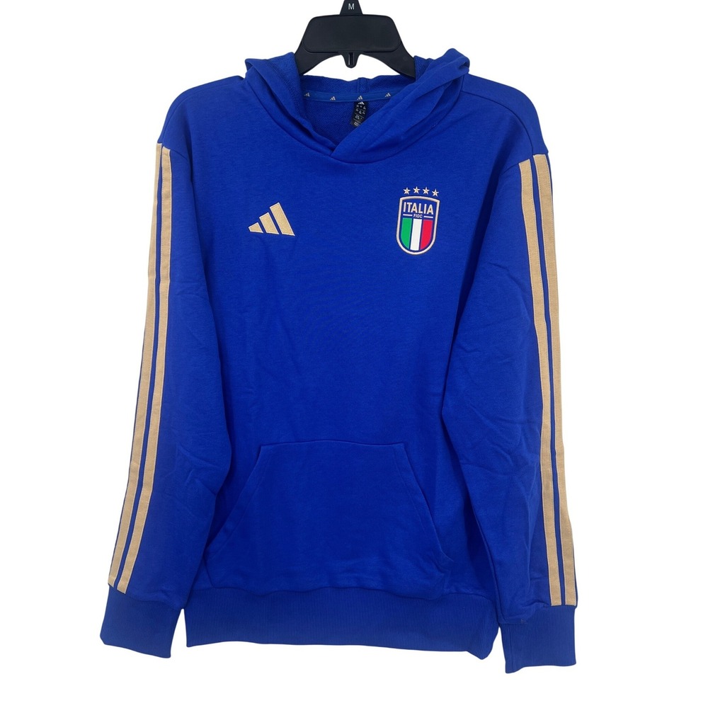Adidas Italy FIGC 2026 DNA Hoodie Youth XL Blue Gold Stripes Soccer Azzurri NWT